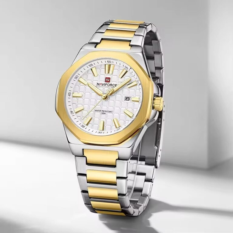 Naviforce 9258 CH Silver Gold White men’s watch in Bangladesh – elegant and premium chronograph watch for men