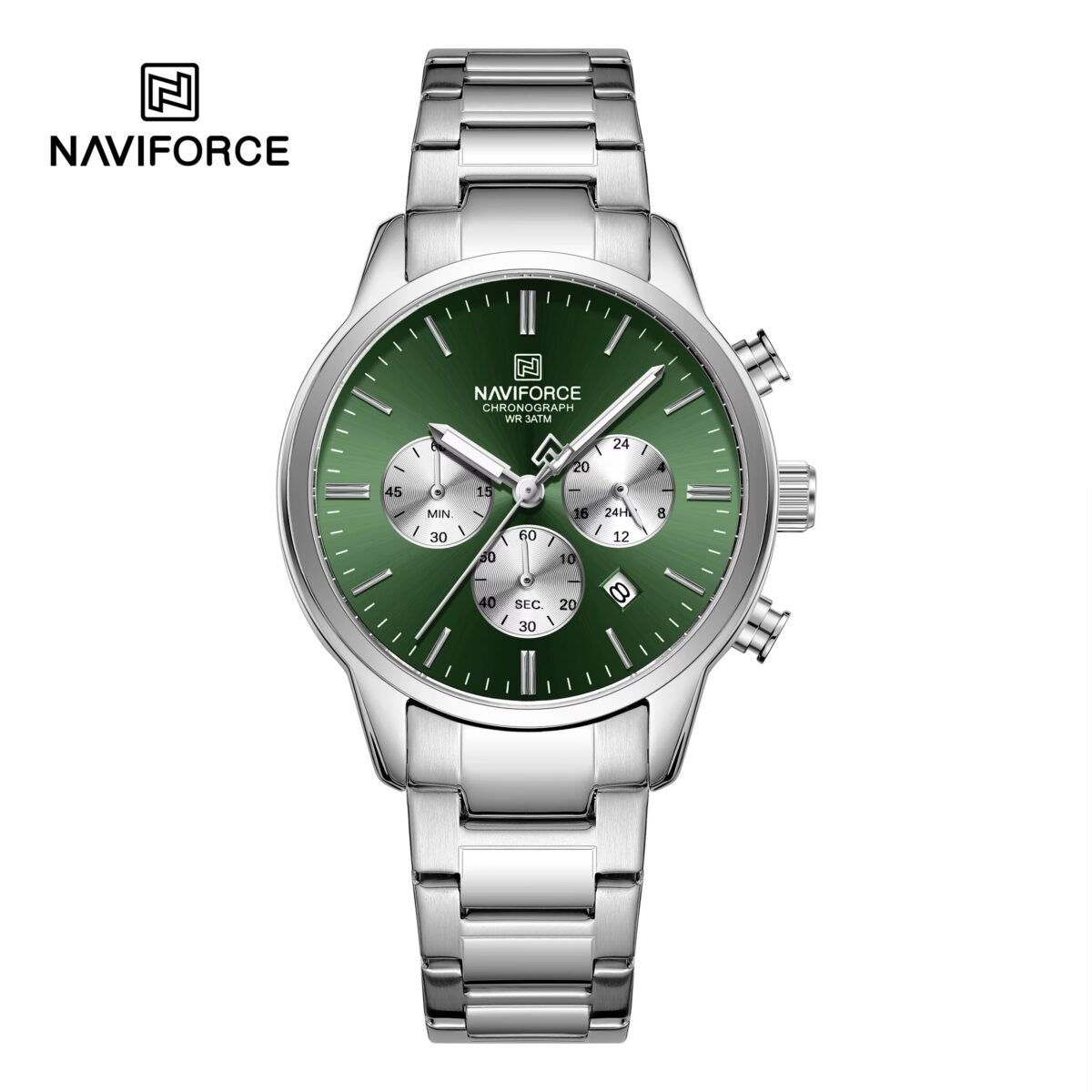 Naviforce 8076 For Men – Silver Green - Image 1