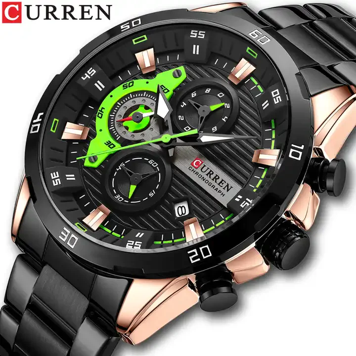 Curren 8402 Rose Gold Black men’s watch – luxury rose-gold stainless-steel wristwatch in Bangladesh